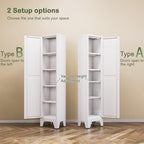 COFaR Tall Bathroom Storage Cabinet, Metal Farmhouse Narrow Slim Cabinet with Adjustable Shelves Barn Door for Bathrooms, Kitchens, Entrances Living Room (White) - Image 7