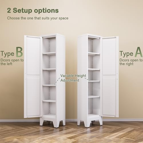 COFaR Tall Bathroom Storage Cabinet, Metal Farmhouse Narrow Slim Cabinet with Adjustable Shelves Barn Door for Bathrooms, Kitchens, Entrances Living Room (White) - Image 7