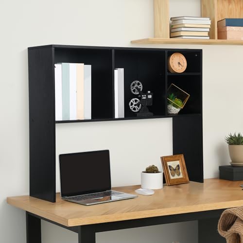 Briwooody Dorm Desk Hutch Desktop Bookshelf for College Office, Black - Image 2