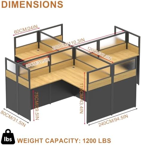 Nykto Office Cubicle Desk with Mute Privacy Panels (B4 Person, Walnut) - Image 2