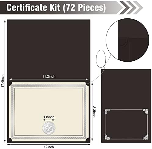 Epakh 72 Pcs Certificate Kit Includes 24 Certificate Holders and 24 Papers 24 Foil Award Seals Stickers Diploma Covers Graduation Competition Supplies(Black, Silver) - Image 2