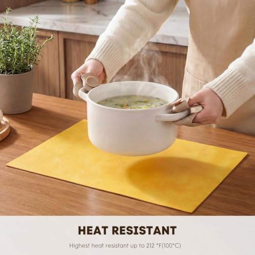 Artoid Mode Yellow Faux Leather Placemats Set of 8, 12x18 Inch Waterproof Wipeable Heat Resistant Vinyl Place Mats, Reversible Table Mats for Summer Kitchen Dining Decor - Image 4