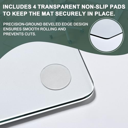 Tempered Glass Chair Mat 48" x 32",1/5" Thick for Office Desk,Rolling Chair Mat for Carpet, Odorless, Easy to Clean with 4 Non-Slip Pads for Carpet & Hardwood Floors - Image 3