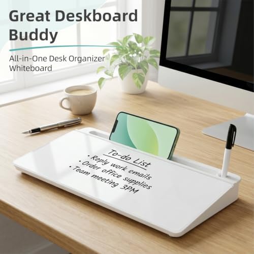 16"x7" Glass Desktop Whiteboard with Storage Drawer, White - Image 2