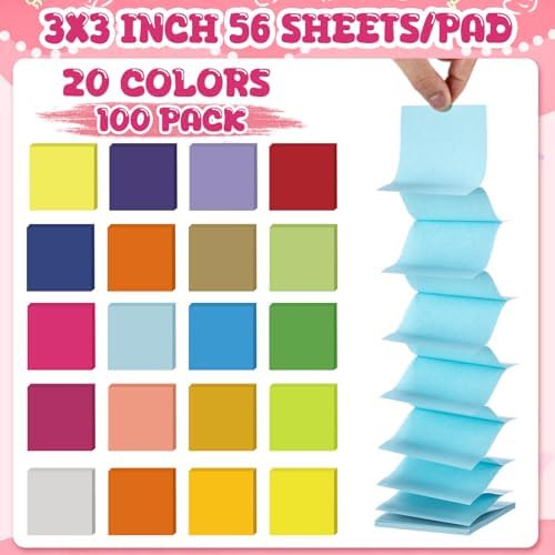 Sherr 100 Pcs Pop up Sticky Notes Bulk 3x3 Inch 56 Sheets/pad Refills Sticky Notes Bright Colors Self-Stick Note Pads Post Adhesive Memo for Students School Teacher Office Meeting, 20 Colors - Image 2