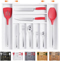 Bellsal Large Premium Bamboo Silverware Organizer - Expandable Utensil Drawer Organizer - 17"x19.6" Utensil Holder and Cutlery Tray with Grooved for Kitchen Flatware and Utensils(7-9 Slot, White) by Bellsal