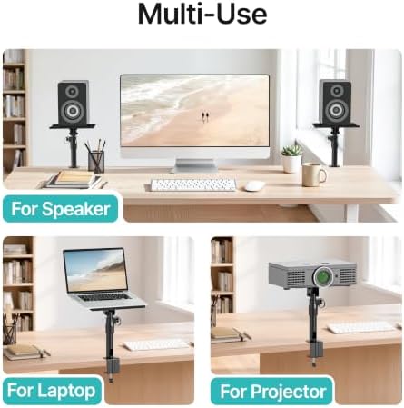 PEGZONE Clamp-on Speaker Stand Pair Heavy-Duty Desktop Speaker Mount Black - Image 6