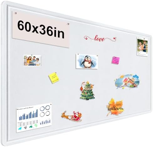Large Bulletin Board, Foldable 60x36 Inches Cork Board Alternative, Large Felt Board Decorative Pin Board for Wall, Foldable Photo Board Self-Adhesive Vision Board with 36 Pushpins White by bcabo