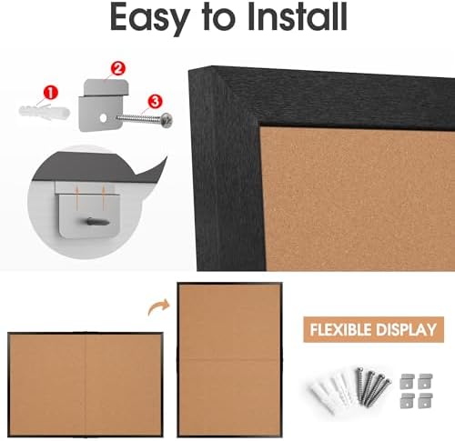 Extra Large Cork Bulletin Board 60" X 48", Foldable Notice Pin Board for Wall, Black Wood Framed 5'x4' Corkboard, Wall Mounted Noticeboard with 32 Push Pins for School, Home & Office - Image 7