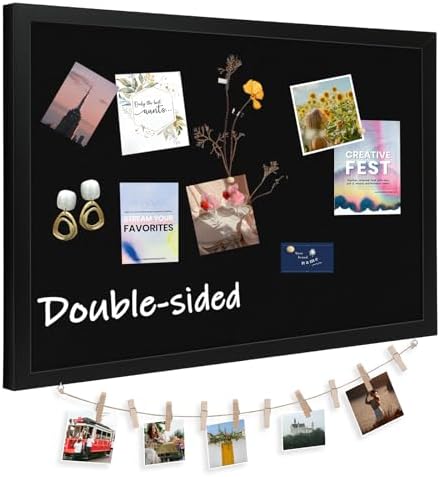 DOLLAR BOSS Double-Sided Bulletin Boards with Linen, 24"x18" Black Cork Board by DOLLARBOSS