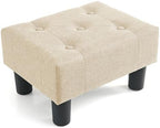 Poofzy Small Foot Stool Ottoman, Linen Ottoman Foot Rest with Legs, Rectangle Foot Rest for Couch, Footstools and Ottomans Small for Living Room and Entryway (Beige) by Poofzy