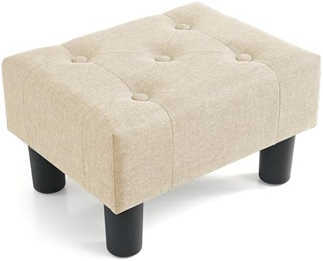 Poofzy Small Foot Stool Ottoman, Linen Ottoman Foot Rest with Legs, Rectangle Foot Rest for Couch, Footstools and Ottomans Small for Living Room and Entryway (Beige) by Poofzy