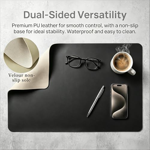 Waterproof Heat Resistant Desk Protector Mat, Keyboard & Mouse Mouse Pad, Non-Slip Leather Desk Mat, Transparent Writing Pad Home Office 24x55inch -Black - Image 3