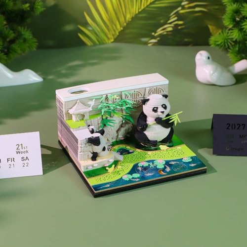 3D Calendar 2027, 3D Memo Pad Art Sticky Notes, Time Piece Calendar 2027, Creative Weekly Notepad with Light, Paper Carving Art Desktop Gift for Christmas Birthday Anniversaries (Panda Bamboo 2027) - Image 7