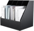 KINGFOM 4-Slot Wood Leather Document Files Holder Rack Stand Desk Files Organizer Papers Collection Cabinet (4 slot Black) by KingfomLeatherHomeOfficeDecor