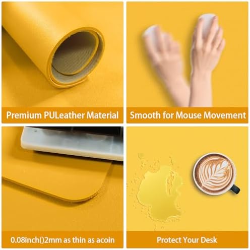 Leather Desk pad Protector, Office Mat, Large Mouse Mat, Non-Slip PU Leather Blotter, Laptop Desk Pad,Waterproof Laptop Computer Desk Keyboard Mat for Office/Work/Home/Decor (Yellow, 55in*18in) - Image 7