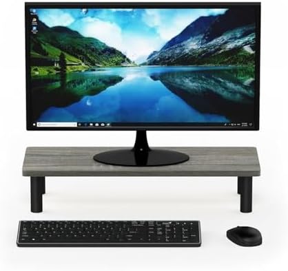 Pemberly Row Turn-N-Tube Engineered Wood Monitor Riser Stand, French Oak Gray/Black Finish, 23.62" W, Sturdy and Simple Design, Ideal for Office or Home Use - Image 5