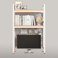 Desk Shelf Bookcase 2-Tier Metal Desktop Bookshelf Hutch with Grid Panel and DIY design possible Multipurpose Storage Organizer Display Rack for Dorm Office Home Computer Desk(White 21.7"×7.9"×38.6") by CDYYIQ