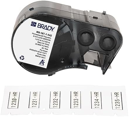 Brady Authentic (M5-187-1-342) PermaSleeve® Heat-Shrink Labels Polyolefin 0.335" H x 1" W Black on White 0.187" Dia, Cartridge of 80 Labels. for use with The BMP51 and M511 Label Printers by BradyCorp