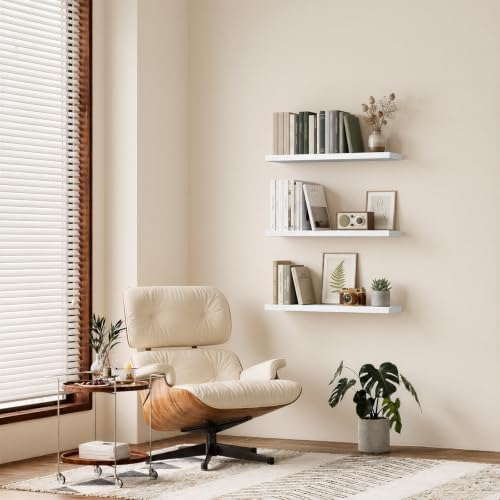 BAYKA White Floating Shelves 35.4in, Set of 3, Wall Mounted for Wall Decor - Image 2