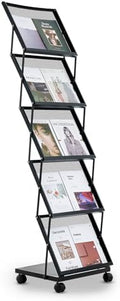 VEVOR Brochure Display Rack, Foldable 5 Pockets Magazine Literature Display Stand, Movable Floor Standing Magazine Rack with Wheels, Metal Newspaper Catalog Holders for Shop Exhibitions Office Show by VEVOR
