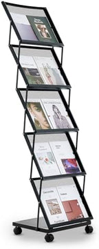 VEVOR Brochure Display Rack, Foldable 5 Pockets Magazine Literature Display Stand, Movable Floor Standing Magazine Rack with Wheels, Metal Newspaper Catalog Holders for Shop Exhibitions Office Show by VEVOR