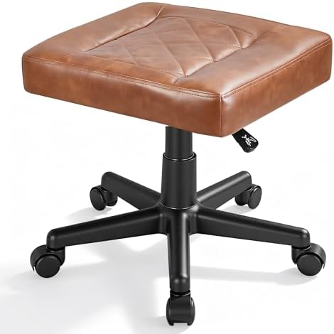 VECELO Under Desk Footrest, PU Ergonomic Foot Rest with Wheels, Comfort Padding, Height Adjustable for Relieving Leg Pain, Stiffness, and etc, Brown by VECELO