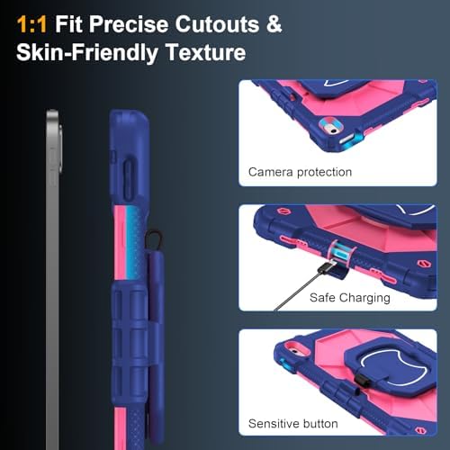 Case for iPad (A16) 11th/10th Generation 11/10.9 Inch 2025/2022, Ubearkk for iPad a16 case with Screen Protector, 360 Degree Rotating Stand Shoulder Strap Pencil Holder,Navy Pink - Image 5