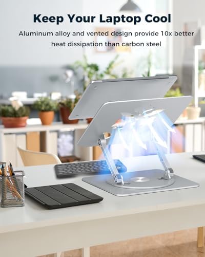 Aoviho 360° Rotating Laptop Stand for Desk | Adjustable, Foldable, Portable Aluminum Ergonomic Riser | Compatible with MacBook, Dell, HP & All Laptops 10-16 inch | Silver - Image 5