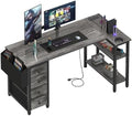 Lufeiya L Shaped Gaming Desk with Drawers & Storage Shelves, 55 Inch Corner Computer Desk with Power Outlet for Home Office Bedroom, L-Shaped Teen PC Desks with Fabric Drawer, Gray by LUFEIYA