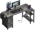 Lufeiya L Shaped Gaming Desk with Drawers & Storage Shelves, 55 Inch Corner Computer Desk with Power Outlet for Home Office Bedroom, L-Shaped Teen PC Desks with Fabric Drawer, Gray by LUFEIYA