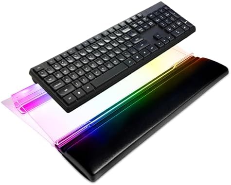 UCINNOVATE Dreamcolor Acrylic Computer Keyboard Stand with Wrist Rest, LED Backlit Keyboard Stand Tray, USB Interface Titled Keyboard Riser for Easy Ergonomic Typing and Working Office Desk, Home by UCINNOVATE