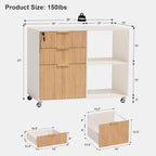 INNOD 3 Drawer Fluted Mobile Filing Cabinet with Lock, Lateral Rolling Under Desk File Cabinet, Wooden Printer Stand Table for Home Office Essentials Storage Organization Furniture Letters/A4(Oak) - Image 2