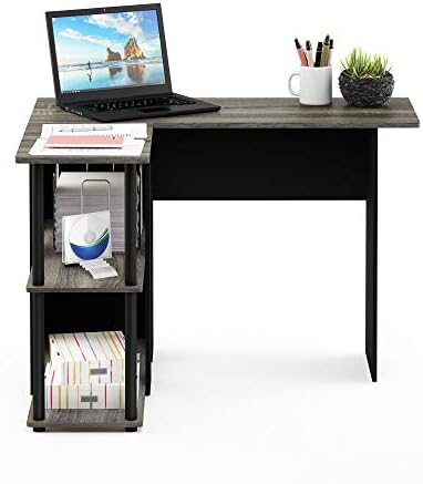 Furinno Abbott L-Shape Computer Desk with Bookshelf, French Oak Grey/Black - Image 5