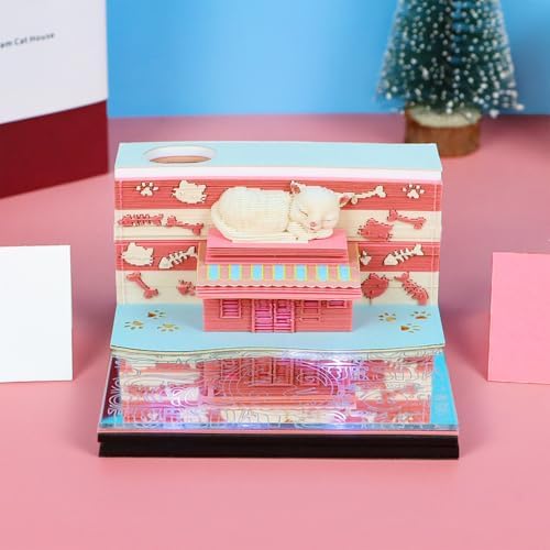 3D Calendar 2027, Desk Time Piece Calendar 2027,Tear-Away 3D Paper Art Notepad w LED Lights,Creative 3D Memo Artsy Pad Calendars, DIY Paper Carving Gift (Cute cat) - Image 2