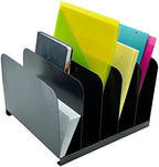 Huron Desktop File Binder Organizer Storage Vertical 5 Slot, Black Commercial Grade Steel by Huron