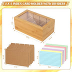 Bamboo Index Card Organizer - 3x5 Index Card Holder Box With Dividers - Wood Recipe Box With Lid - 4 Compartments For 1200 Cards - 5.9"W x 10"D x 4"H - Image 2