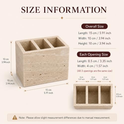 Travertine Desk Organizer, 3 Compartment Pencil Holder - Image 3