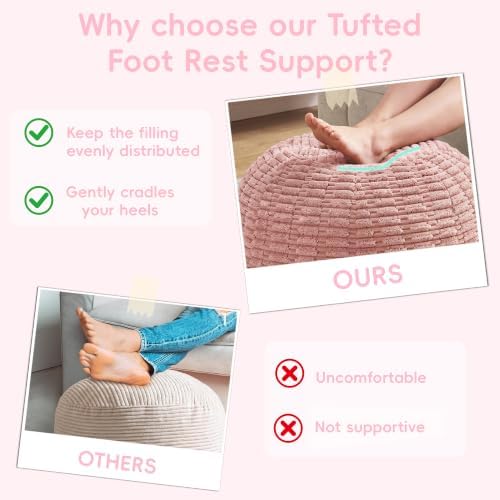 Hobestluk Stuffed Pouf Ottoman Footrest,Round Footstool,Handle,Large,Pink - Image 4