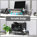 Mind Reader Monitor Stand, Ventilated Laptop Riser, Paper Tray, Office, Metal Mesh, Set of 2, Black - Image 6