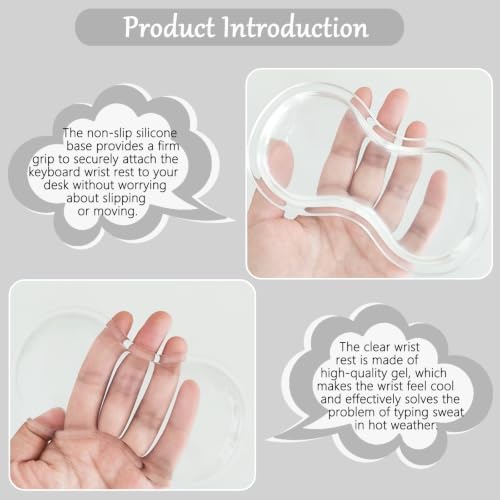 Gel Wrist Rest for Keyboard and Mouse Transparent Acrylic Tilted Keyboard Riser for Desktop Ergonomic Computer Keyboard Stand Holder for Desk Silicone Mouse Wrist Pad Support 60% 68% 75% White - Image 3