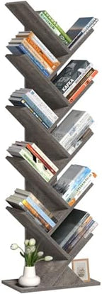 10 Tier Tree Book Shelf, Floor Standing Wood Bookshelf for Narrow Space by SHEEPAM