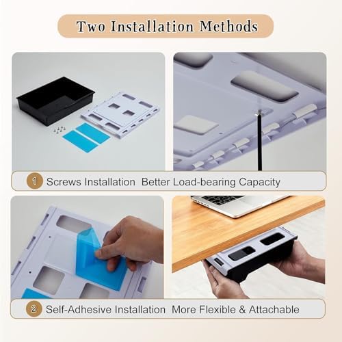 2 Pack 10.91"x 8.23" Under Desk Drawer Storage Organizer, Durable PC Material Self-Adhesive with Slide Out Rail, Hidden Hanging Desk Drawer for Office Supplies, Stationery, No Drilling Install, Black - Image 7