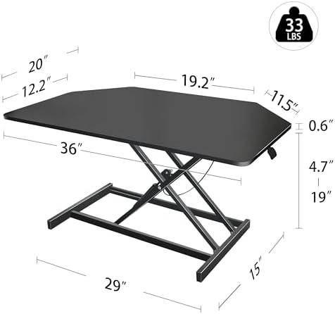 Aconcept 36 inch Black Corner Height Adjustable Standing Desk Converter, One-Click Sit to Stand up Desk Riser, Pre-Assembled for Dual Monitor and Laptop Workstation - Image 2