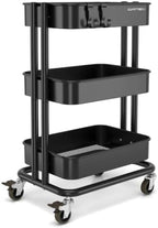 3 Tier Rolling Cart Metal Utility Cart with Lockable Wheels Home Office by CARTTECH
