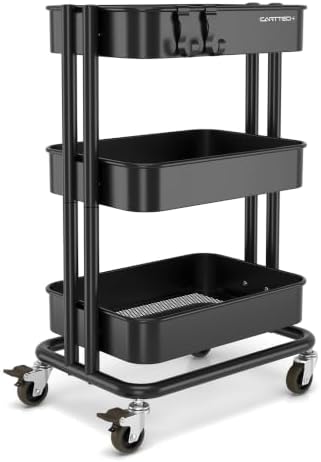 3 Tier Rolling Cart Metal Utility Cart with Lockable Wheels Home Office by CARTTECH