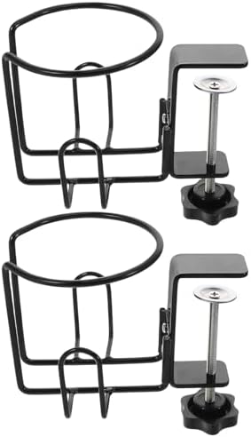 GALPADA Desk Cup Holder Clamp On Mount - Anti-Spill Bottle Rack - 2-in-1 Under Desk Headphone Hanger - Metal Coffee Mug Stand for Drink Office Accessories by GALPADA