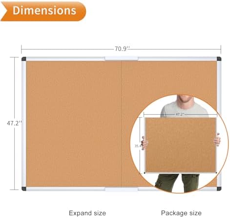 VIZ-PRO 72" x 48" Large Cork Bulletin Board, Foldable & Wall-Mounted Notice Pin Board with Silver Aluminum Frame, for School Home Office - 6' x 4' Corkboard - Image 2
