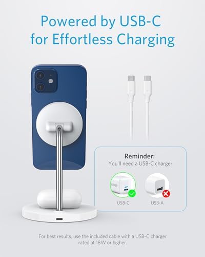 Anker iPhone 16 Wireless Charging Stand, PowerWave 2-in-1 Magnetic Stand Lite with USB-C Cable, for iPhone 16/15/14/13 Series, AirPods (No AC Adapter) (White) - Image 6