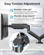 MOUNTUP Dual Monitor Stand for Desk, Monitor Arms for 2 Monitors 32 27 24 22 Inches, Height Adjustable Double Monitor Mount, VESA Mount with C-Clamp & Grommet Base, Holds 4.4-17.6lbs - Image 3